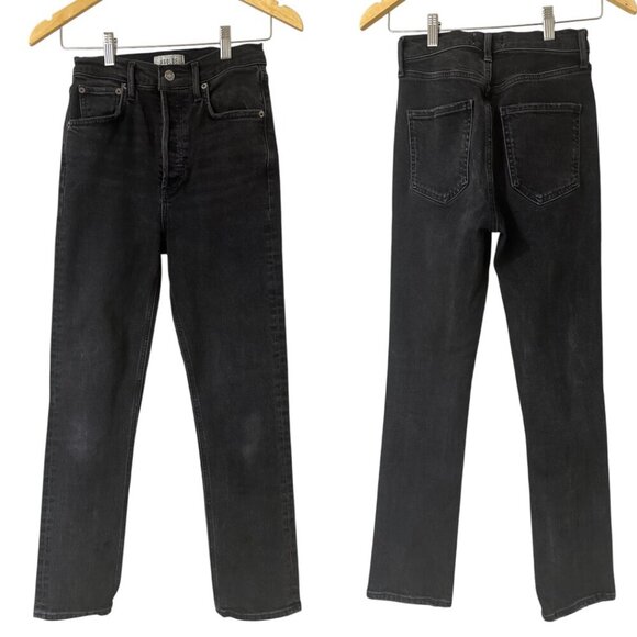 Agolde Riley High Rise Straight Leg Crop Jeans Size 24 In Panormaic Black Faded - Picture 9 of 15